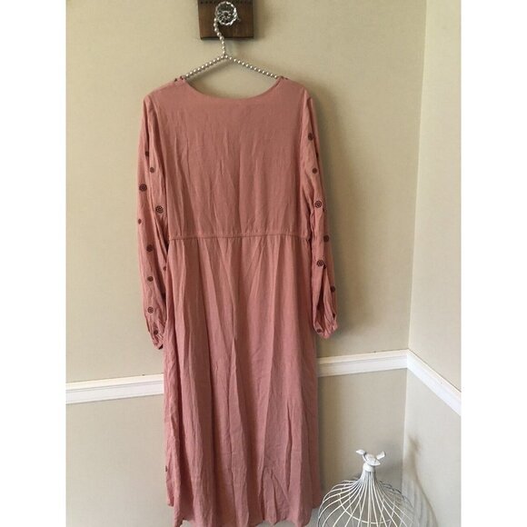 NWT Tea & Rose Size Large Midi Maxi Dress Embroidered Boho Dusty Rose - Picture 3 of 6